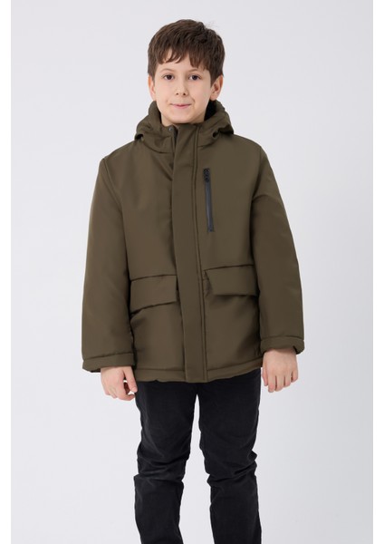 Spor Erkek Çocuk Kürklü Su Ve Rüzgar Geçirmez Kapüşonlu 3 Cep Mont & Kaban & Parka