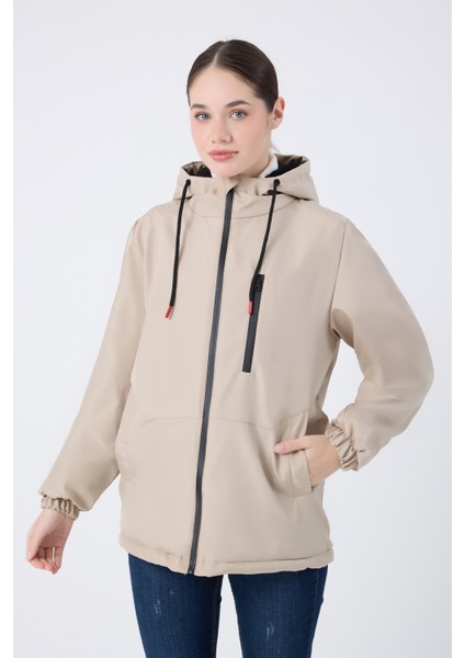 Spor Kadın Kürklü Su ve Rüzgar Geçirmez Kapüşonlu Mont & Kaban & Parka