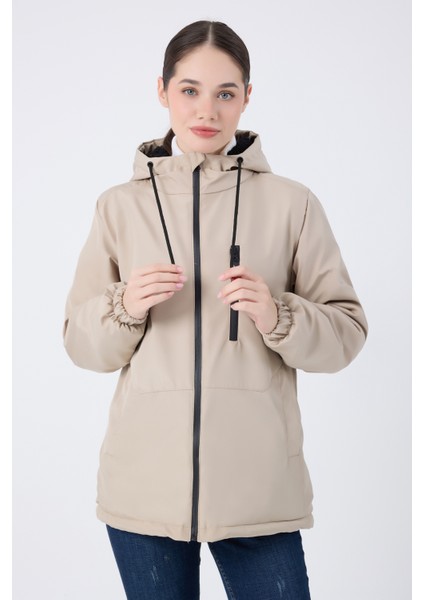 Spor Kadın Kürklü Su ve Rüzgar Geçirmez Kapüşonlu Mont & Kaban & Parka