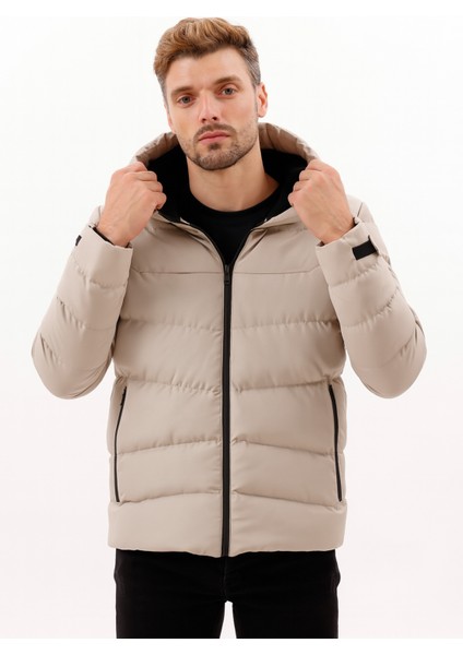 Erkek Taş Içi Polarlı Kürklü Kapüşonlu Su Geçirmez Rüzgara Dayanıklı Şişme Kışlık Mont Kaban Parka