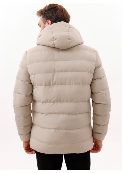 Erkek Taş Içi Polarlı Kürklü Kapüşonlu Su Geçirmez Rüzgara Dayanıklı Şişme Kışlık Mont Kaban Parka