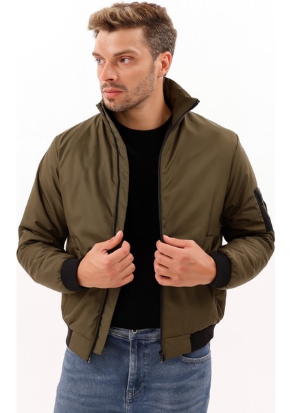 Erkek Haki Astarlı Dik Yaka Mevsimlik Su ve Rüzgar Geçirmez Mont FM-505 indirimleri