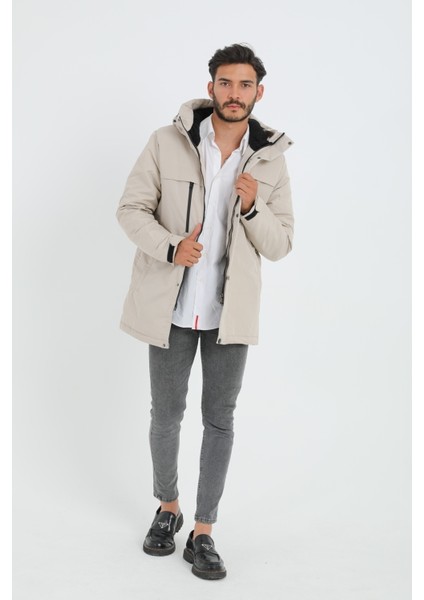 Spor Erkek Polarlı Su ve Rüzgar Geçirmez Kapüşonlu Mont & Kaban & Parka