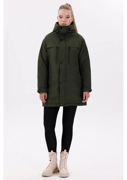 Kadın Polarlı Kürklü Su ve Rüzgar Geçirmez Kapüşonlu Kışlık Mont & Kaban & Parka