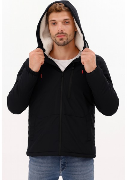 Erkek Siyah Kürklü Su ve Rüzgar Geçirmez Kapüşonlu Kışlık Mont & Kaban & Parka FMM-100