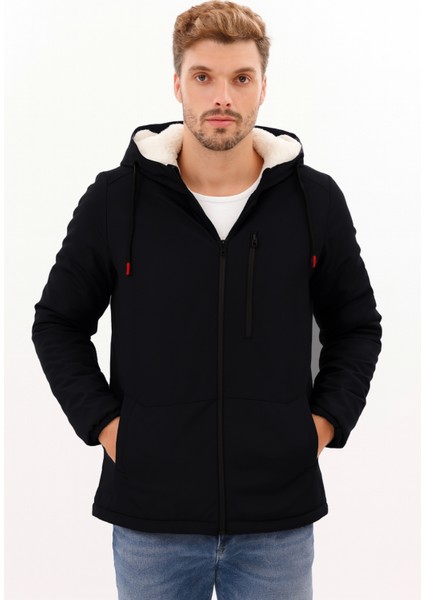 Erkek Siyah Kürklü Su ve Rüzgar Geçirmez Kapüşonlu Kışlık Mont & Kaban & Parka FMM-100
