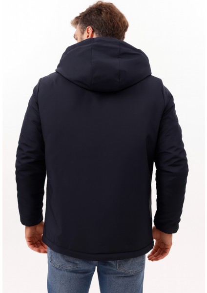 Erkek Lacivert Kürklü Su ve Rüzgar Geçirmez Kapüşonlu Kışlık Mont & Kaban & Parka FMM-100