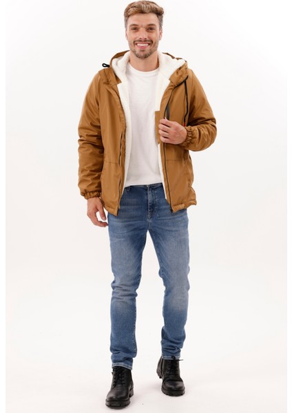 Erkek Taba Kürklü Su ve Rüzgar Geçirmez Kapüşonlu Kışlık Mont & Kaban & Parka FMM-100