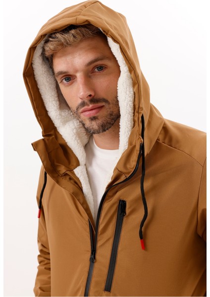 Erkek Taba Kürklü Su ve Rüzgar Geçirmez Kapüşonlu Kışlık Mont & Kaban & Parka FMM-100