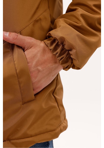 Erkek Taba Kürklü Su ve Rüzgar Geçirmez Kapüşonlu Kışlık Mont & Kaban & Parka FMM-100