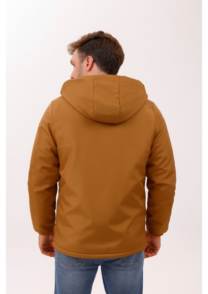 Erkek Taba Kürklü Su ve Rüzgar Geçirmez Kapüşonlu Kışlık Mont & Kaban & Parka FMM-100