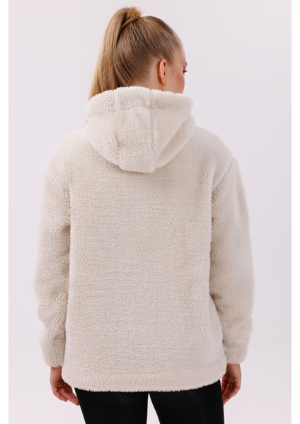 Kadın Ekru Peluş Rüzgar Geçirmez Welsoft Çift Kapüşonlu Kışlık Mont Fmkap-15 Peluş