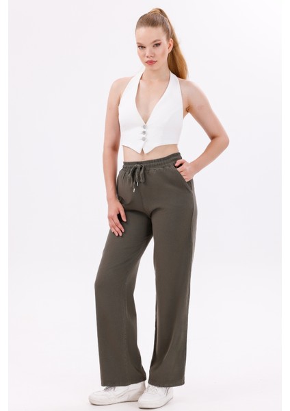 Kadın Yüksek Bel Gabardin-Keten Dokulu Pantolon – Nefes Alabilir Kumaş, 4 Mevsim
