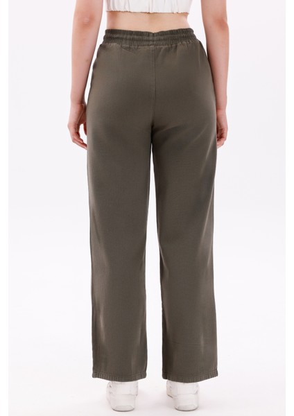 Kadın Yüksek Bel Gabardin-Keten Dokulu Pantolon – Nefes Alabilir Kumaş, 4 Mevsim