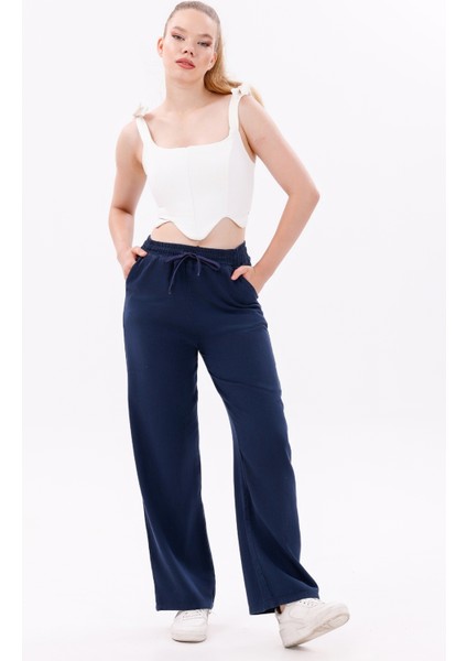 Kadın Yüksek Bel Gabardin-Keten Dokulu Pantolon – Nefes Alabilir Kumaş, 4 Mevsim