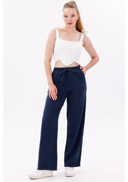 Kadın Yüksek Bel Gabardin-Keten Dokulu Pantolon – Nefes Alabilir Kumaş, 4 Mevsim