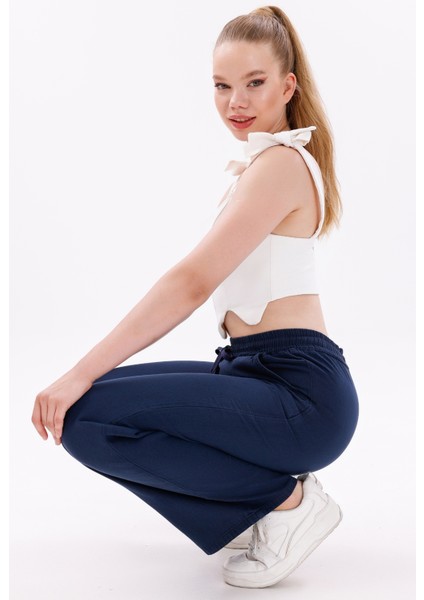 Kadın Yüksek Bel Gabardin-Keten Dokulu Pantolon – Nefes Alabilir Kumaş, 4 Mevsim