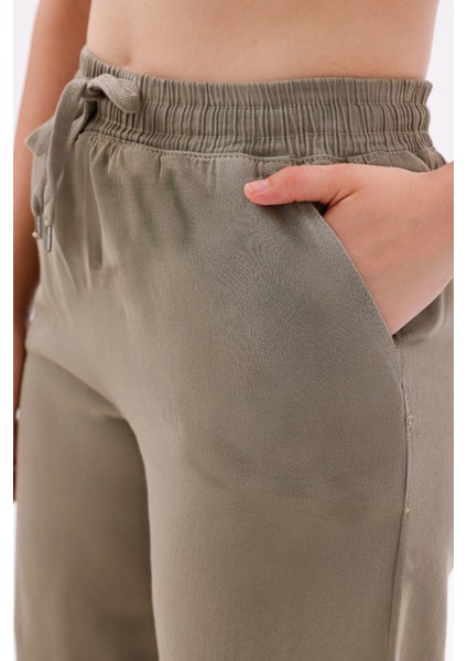 Kadın Yüksek Bel Gabardin-Keten Dokulu Pantolon – Nefes Alabilir Kumaş, 4 Mevsim