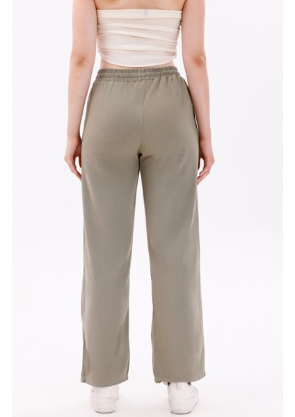 Kadın Yüksek Bel Gabardin-Keten Dokulu Pantolon – Nefes Alabilir Kumaş, 4 Mevsim