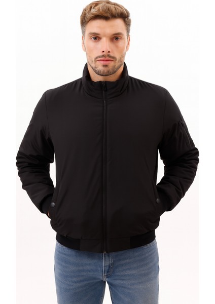 Erkek Siyah Astarlı Dik Yaka Mevsimlik Su ve Rüzgar Geçirmez Mont FM-505 indirimleri