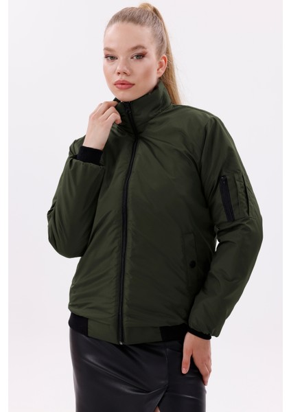 Kadın Haki Astarlı Dik Yaka Mevsimlik Su ve Rüzgar Geçirmez Mont FM-505-K indirimleri