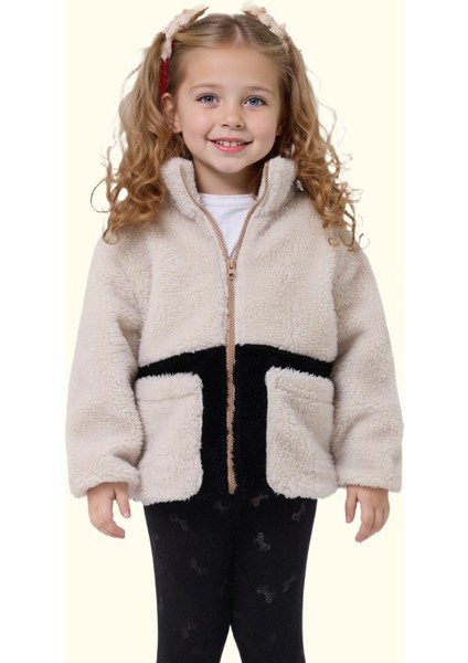 Kız Çocuk Peluş Ekru Siyah Fermuarlı Welsoft Kışlık Mont Fmç-K-Peluş indirimleri