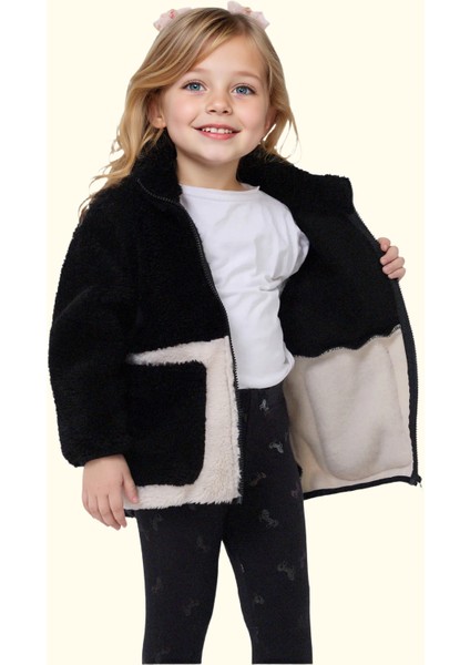 Kız Çocuk Peluş Siyah Ekru Fermuarlı Welsoft Kışlık Mont Fmç-K-Peluş indirimleri