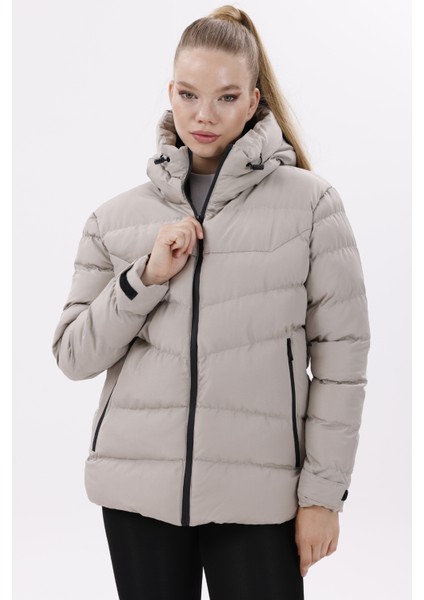 Kadın Taş Içi Polarlı Kürklü Kapüşonlu Su Geçirmez Rüzgara Dayanıklı Şişme Kışlık Mont Kaban Parka