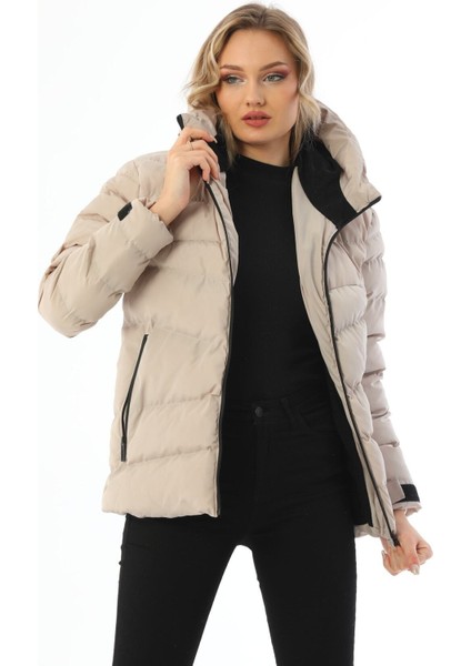 Spor Kadın Polarlı Kapüşonlu Su Geçirmez Rüzgara Dayanıklı Mont & Kaban & Parka