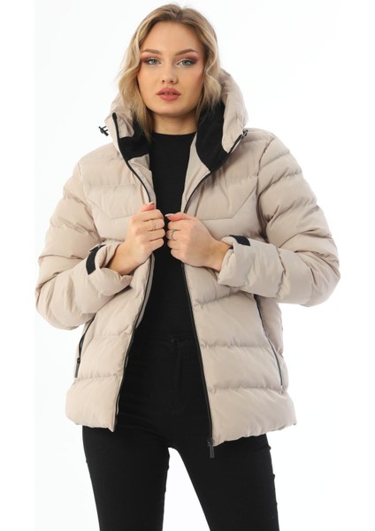 Spor Kadın Polarlı Kapüşonlu Su Geçirmez Rüzgara Dayanıklı Mont & Kaban & Parka