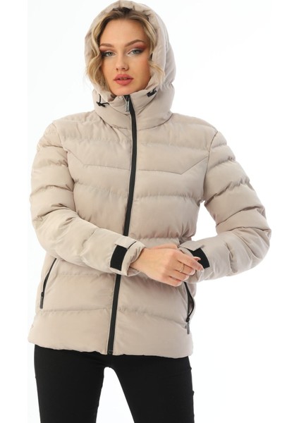 Spor Kadın Polarlı Kapüşonlu Su Geçirmez Rüzgara Dayanıklı Mont & Kaban & Parka