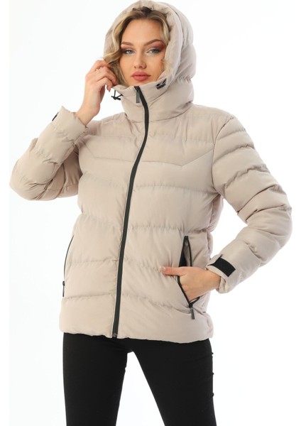 Spor Kadın Polarlı Kapüşonlu Su Geçirmez Rüzgara Dayanıklı Mont & Kaban & Parka