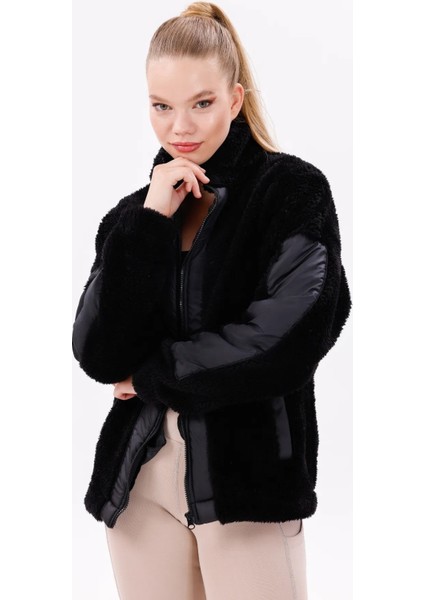 Kadın Siyah Rüzgar Geçirmez Welsoft Çift Kışlık Mont Fma-05-K Peluş
