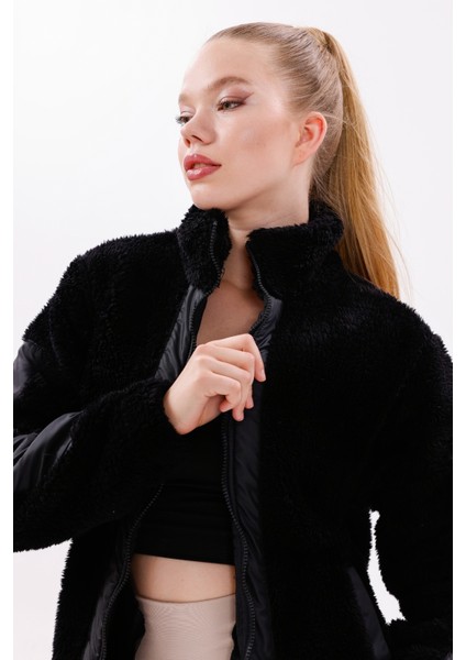Kadın Siyah Rüzgar Geçirmez Welsoft Çift Kışlık Mont Fma-05-K Peluş