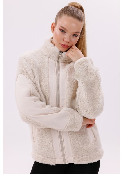 Kadın Ekru Peluş Rüzgar Geçirmez Welsoft Çift Kışlık Mont Fma-05-K Peluş