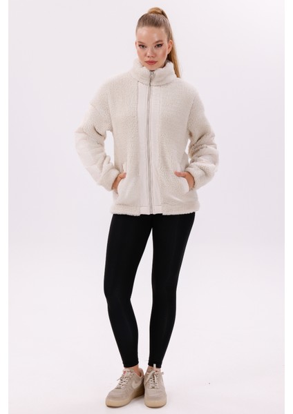 Kadın Ekru Peluş Rüzgar Geçirmez Welsoft Çift Kışlık Mont Fma-05-K Peluş