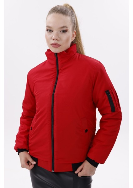 Kadın Kırmızı Astarlı Dik Yaka Mevsimlik Su ve Rüzgar Geçirmez Mont FM-505-K fırsatları