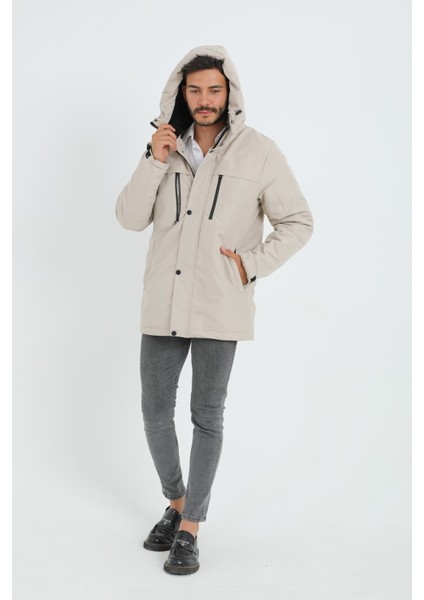 Spor Erkek Polarlı Su ve Rüzgar Geçirmez Kapüşonlu Mont & Kaban & Parka