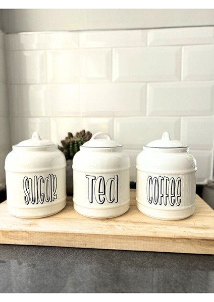 3'lü Seramik Sugar Tea Coffee Kavanoz Seti, Tezgah Üstü Saklama Kavanozu 1.4l-17 cm fiyatları