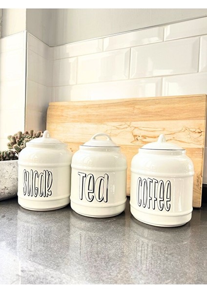 3'lü Seramik Sugar Tea Coffee Kavanoz Seti, Tezgah Üstü Saklama Kavanozu 1.4l-17 cm modelleri