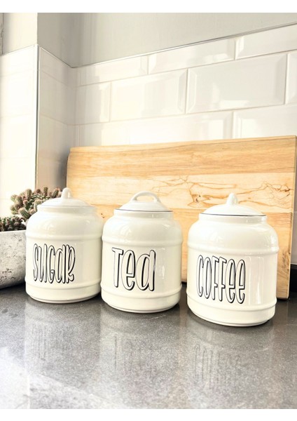 3'lü Seramik Sugar Tea Coffee Kavanoz Seti, Tezgah Üstü Saklama Kavanozu 1.4l-17 cm fırsatları