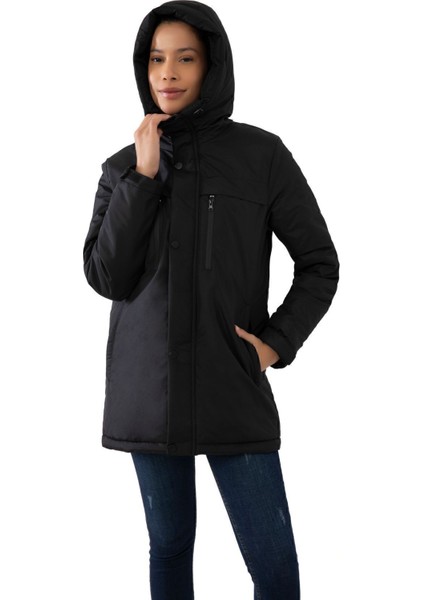 Spor Kadın Polarlı Su ve Rüzgar Geçirmez Kapüşonlu Mont Kaban Parka