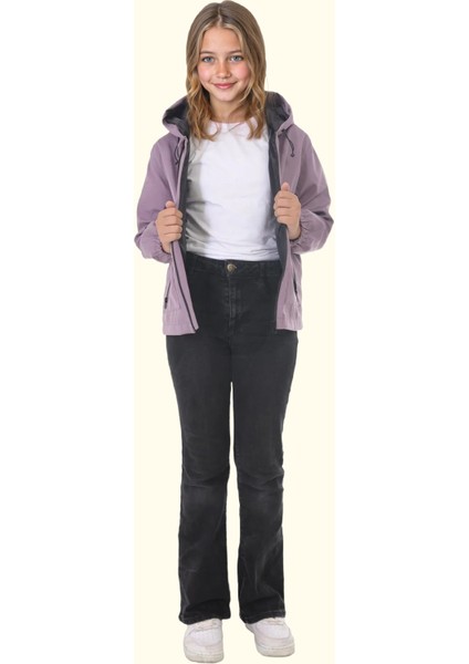 Spor Kız Çocuk Içi Astarlı Su ve Rüzgar Geçirmez Kapüşonlu Çift Fermuarlı Cepli Yağmurluk