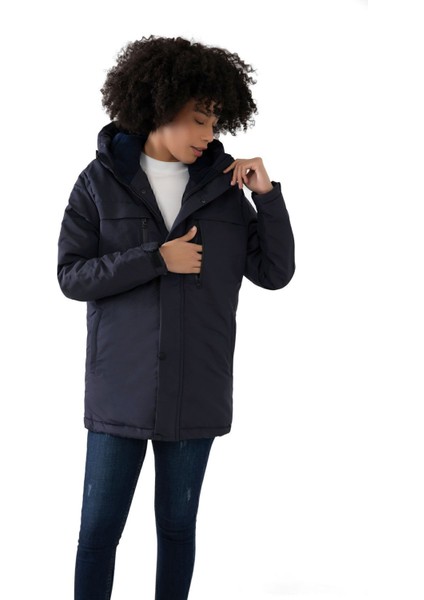 Spor Kadın Polarlı Su ve Rüzgar Geçirmez Kapüşonlu Mont Kaban Parka