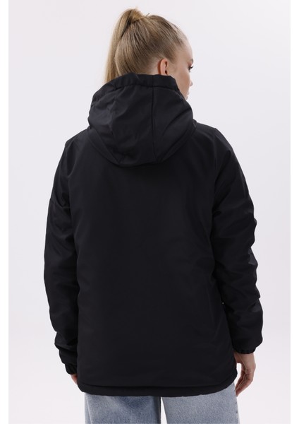 Kadın Siyah Kürklü Su ve Rüzgar Geçirmez Kapüşonlu Kışlık Mont & Kaban & Parka FMM-100-K