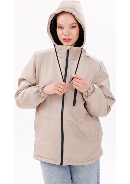 Kadın Taş Kürklü Su ve Rüzgar Geçirmez Kapüşonlu Kışlık Mont & Kaban & Parka FMM-100-K