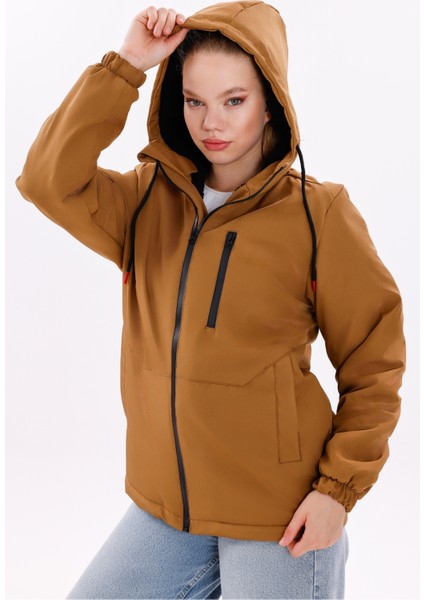 Kadın Taba Kürklü Su ve Rüzgar Geçirmez Kapüşonlu Kışlık Mont & Kaban & Parka FMM-100-K