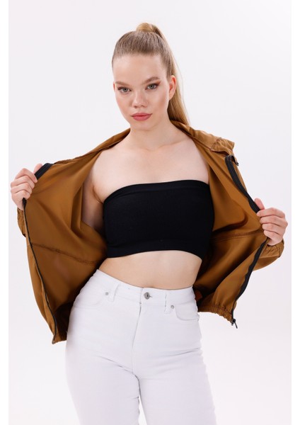 Kadın Taba Kapüşonlu Su ve Rüzgar Geçirmez Oversize Yağmurluk Rüzgarlık Y20