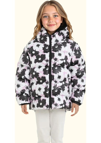 Spor Kız Spor Çocuk Pusula Desen Polar Su ve Rüzgar Geçirmez Kapüşonlu Cepli Mont