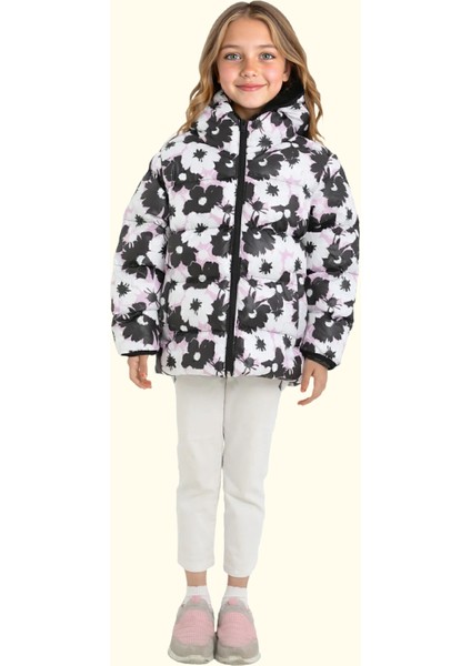 Spor Kız Spor Çocuk Pusula Desen Polar Su ve Rüzgar Geçirmez Kapüşonlu Cepli Mont